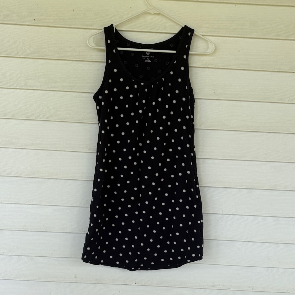 Lands' End Black Dress with White Polka Dots